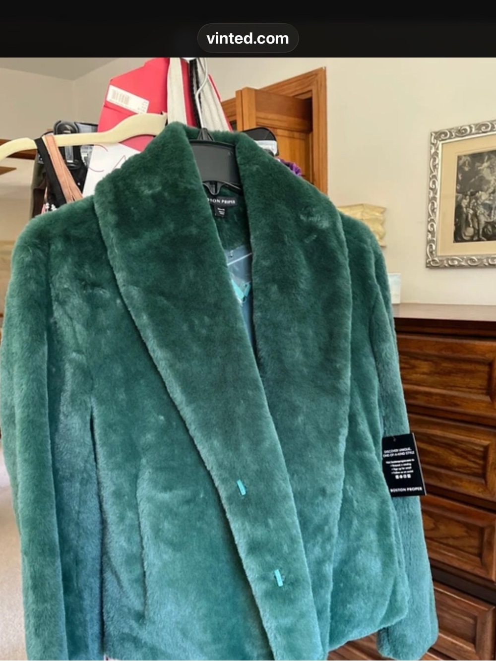 Boston Proper Deep Green Faux Fur Shawl-Collar Jacket